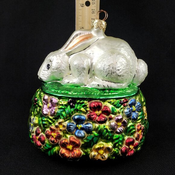 Vintage Radko Springtime Jubilee Easter Basket Bunny Rabbit Glass Ornament - Picture 13 of 13
